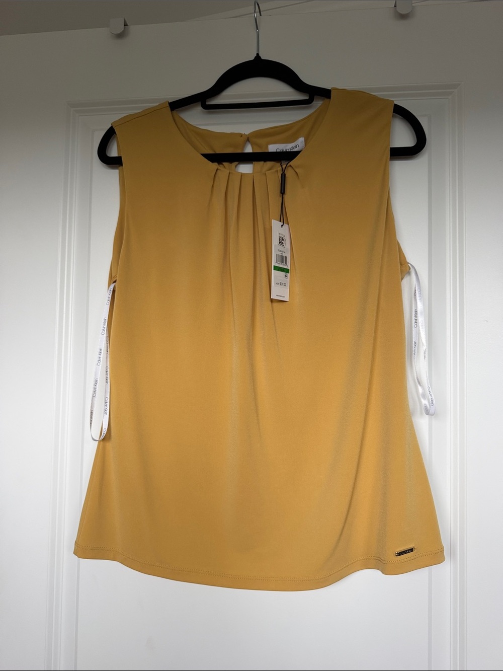 Calvin Klein Yellow Mustard Pleated Sleeveless blouse
